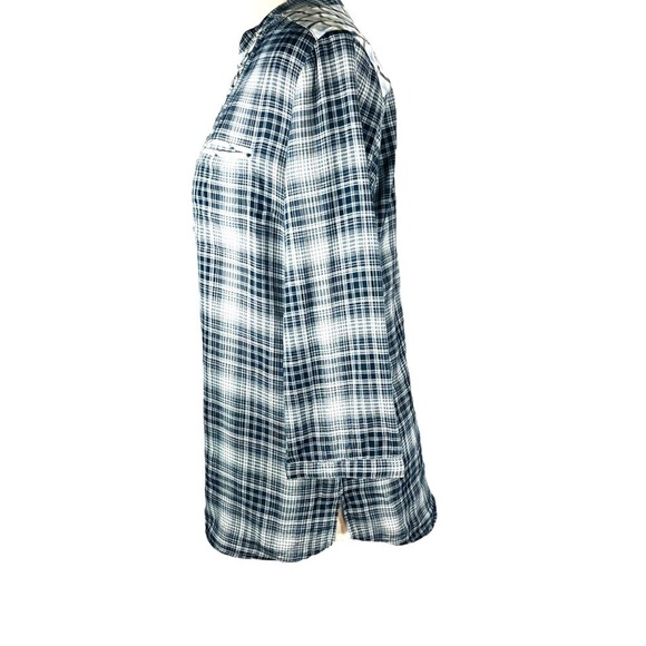 ZARA Woman plaid button down shirt vneck 2 front pockets 3/4 length sleeves SZ S - Picture 5 of 12